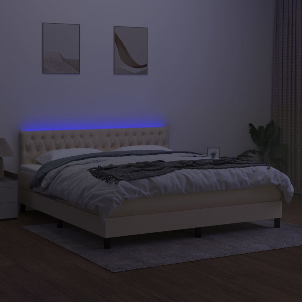 Krevet box spring s madracem LED krem 180x200 cm od tkanine