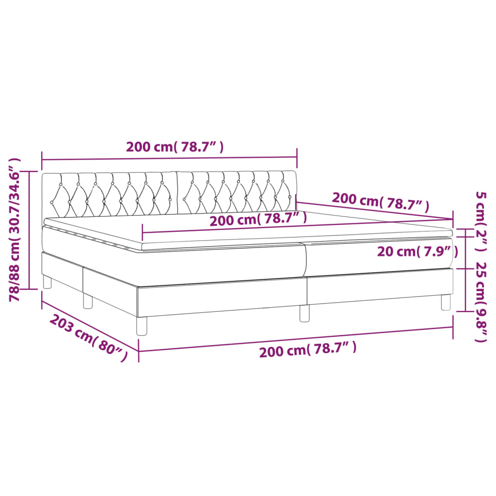 Krevet box spring s madracem LED tamnosivi 200x200 cm tkanina