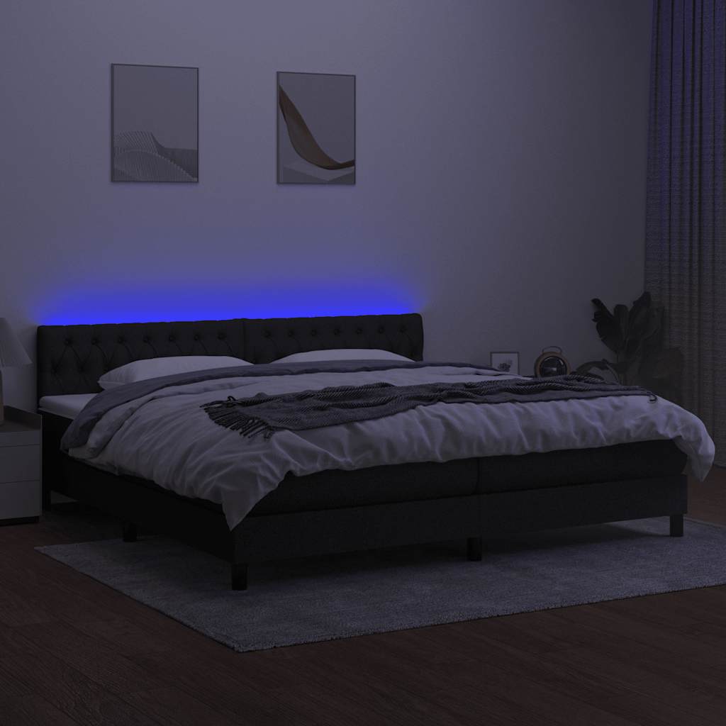 Krevet box spring s madracem LED crni 200x200 cm od tkanine