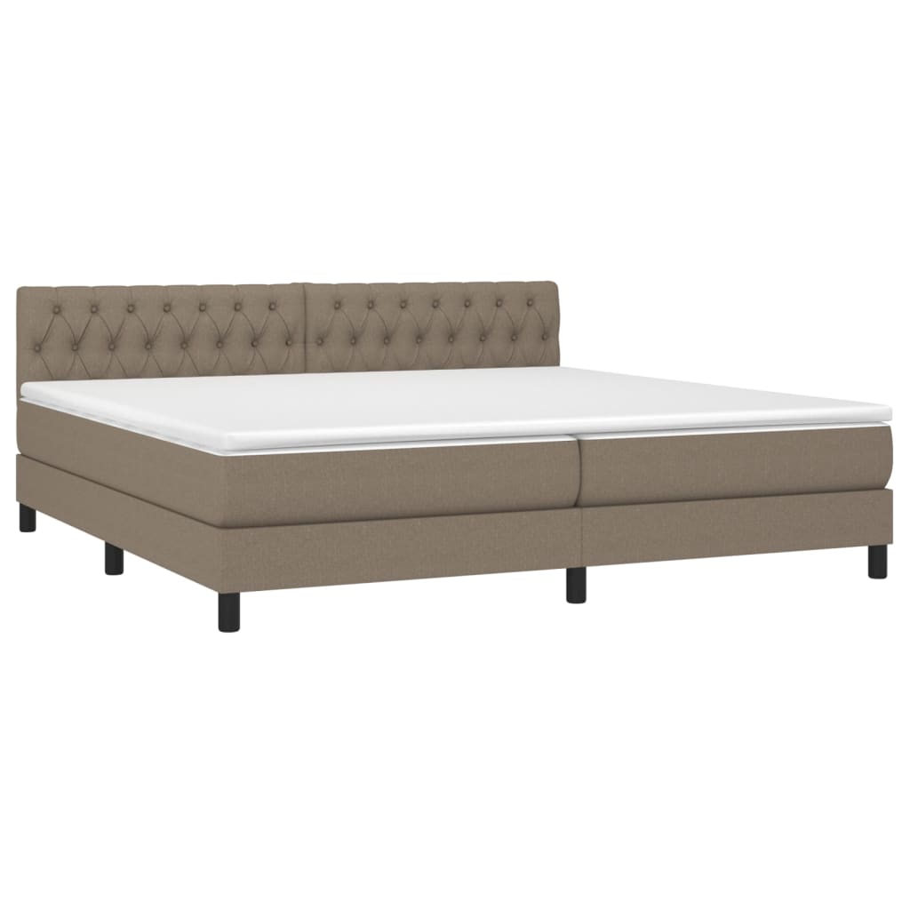 Krevet box spring s madracem LED smeđesivi 200x200 cm tkanina