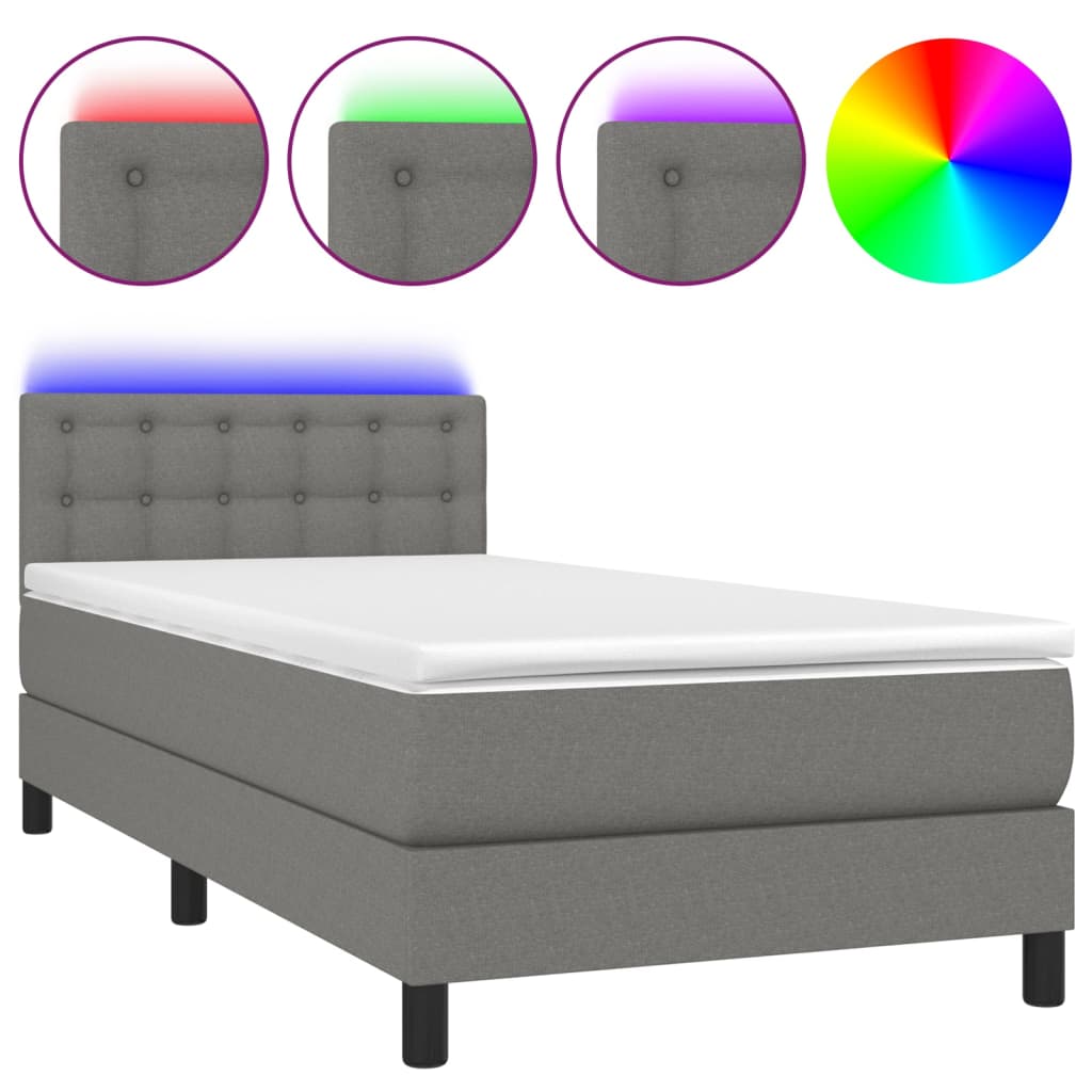 Krevet box spring s madracem LED tamnosivi 80 x 200 cm tkanina