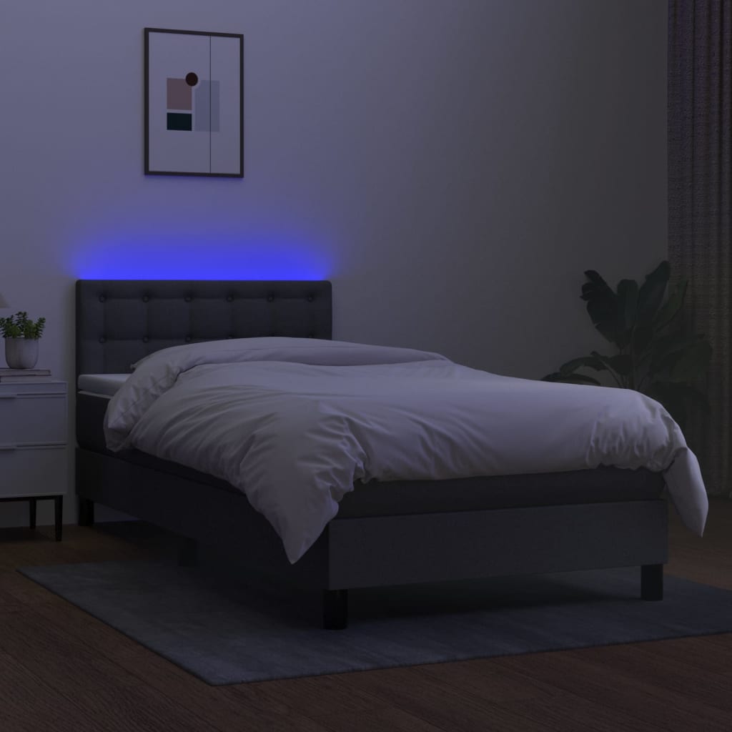 Krevet box spring s madracem LED tamnosivi 80 x 200 cm tkanina