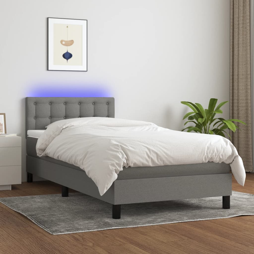 Krevet box spring s madracem LED tamnosivi 80 x 200 cm tkanina