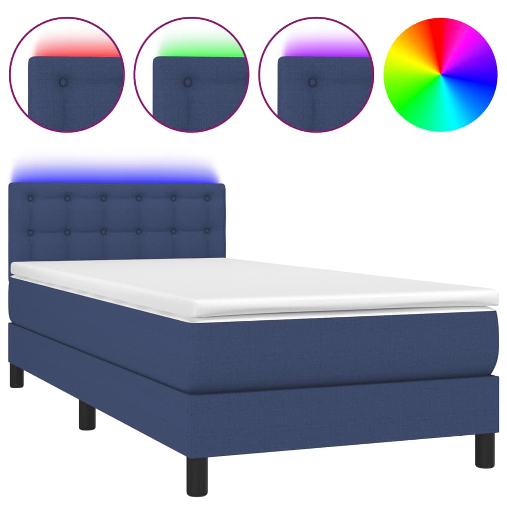 Krevet box spring s madracem LED plavi 90x200 cm od tkanine