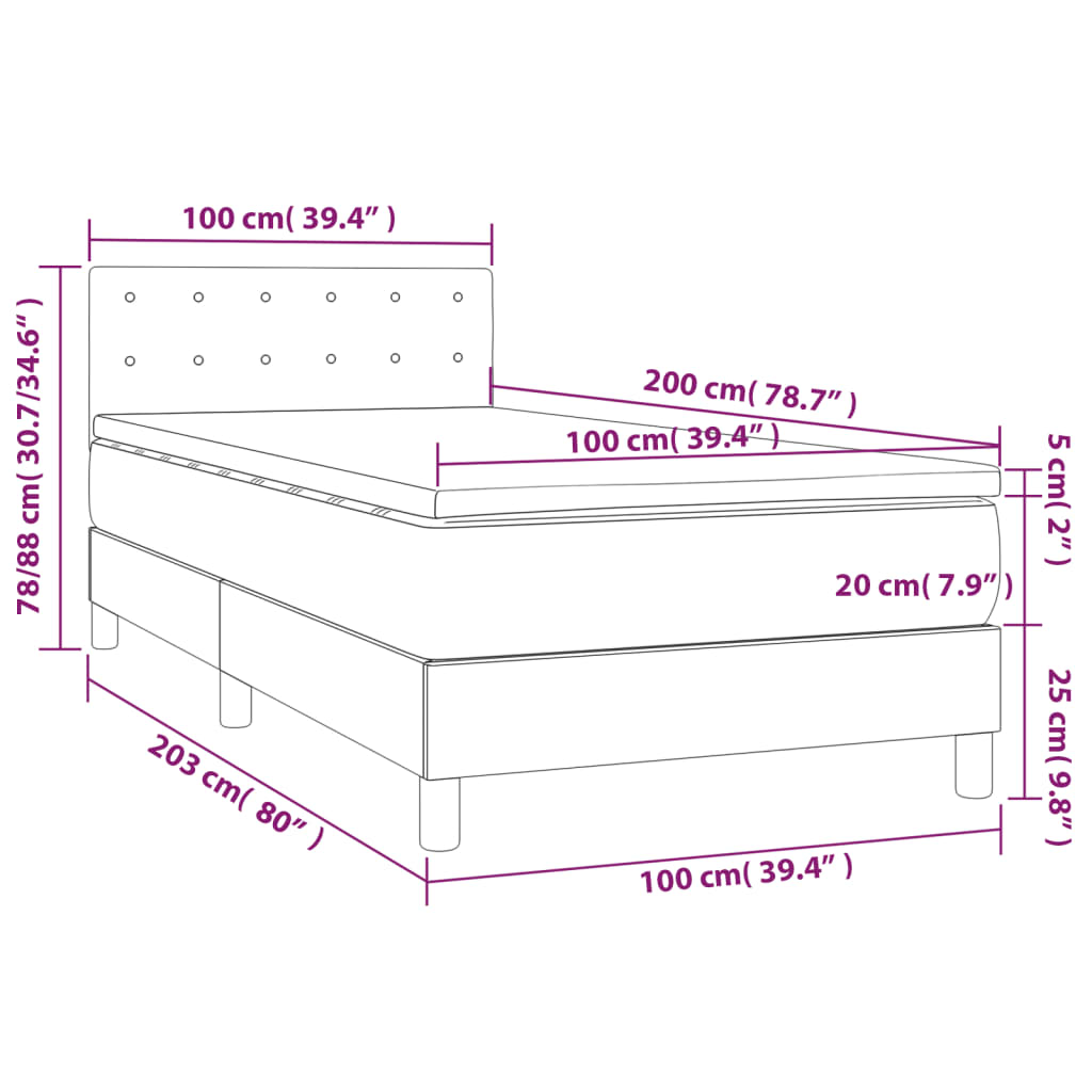 Krevet box spring s madracem LED plavi 100x200 cm od tkanine