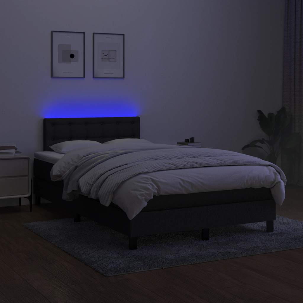 Krevet box spring s madracem LED crni 120 x 200 cm od tkanine