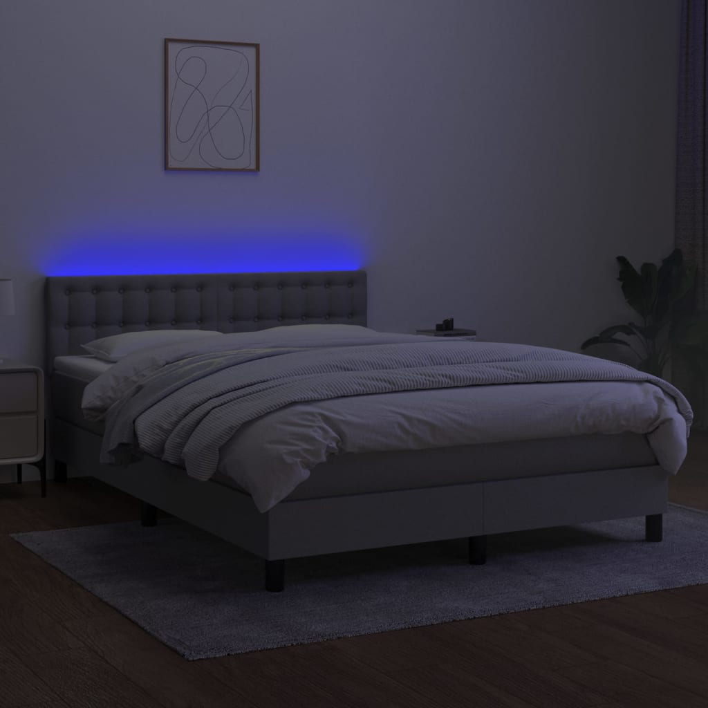 Krevet box spring s madracem LED svjetlosivi 140x190 cm tkanina