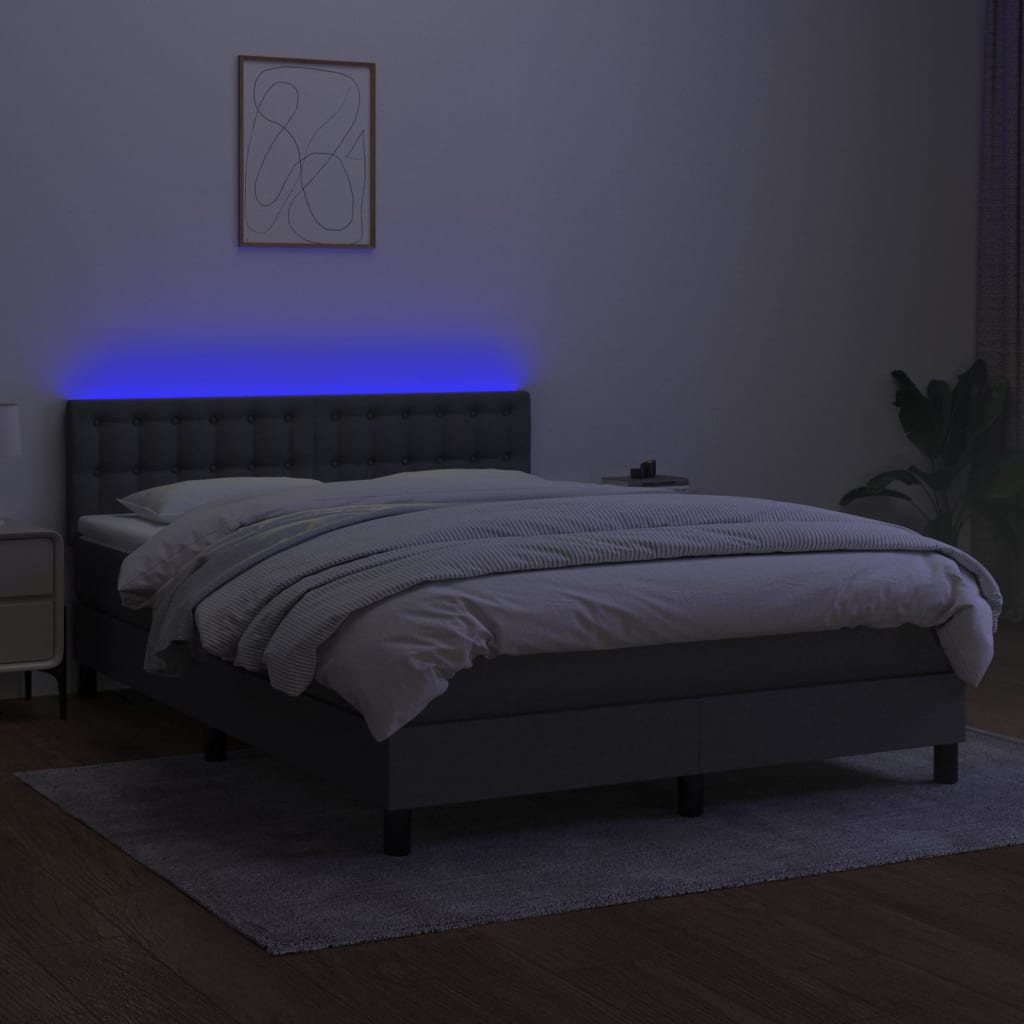 Krevet box spring s madracem LED tamnosivi 140x190 cm tkanina