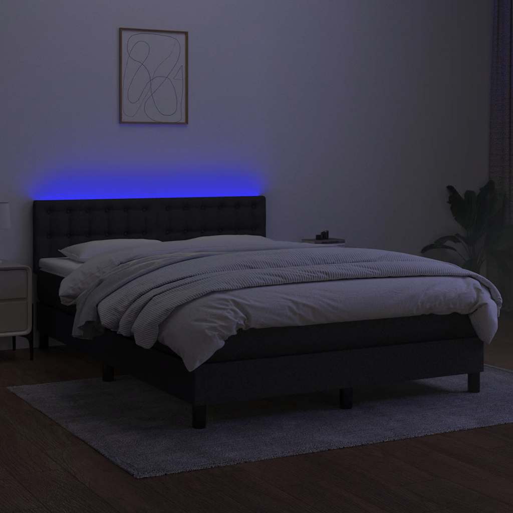 Krevet box spring s madracem LED crni 140x190 cm od tkanine