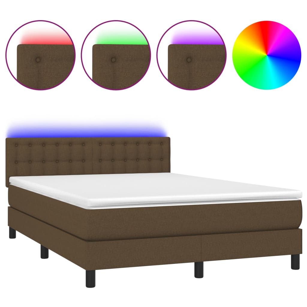 Krevet box spring s madracem LED tamnosmeđi 140x190 cm tkanina