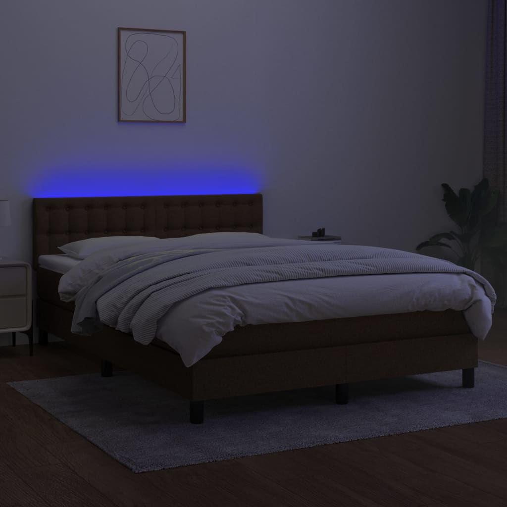 Krevet box spring s madracem LED tamnosmeđi 140x190 cm tkanina