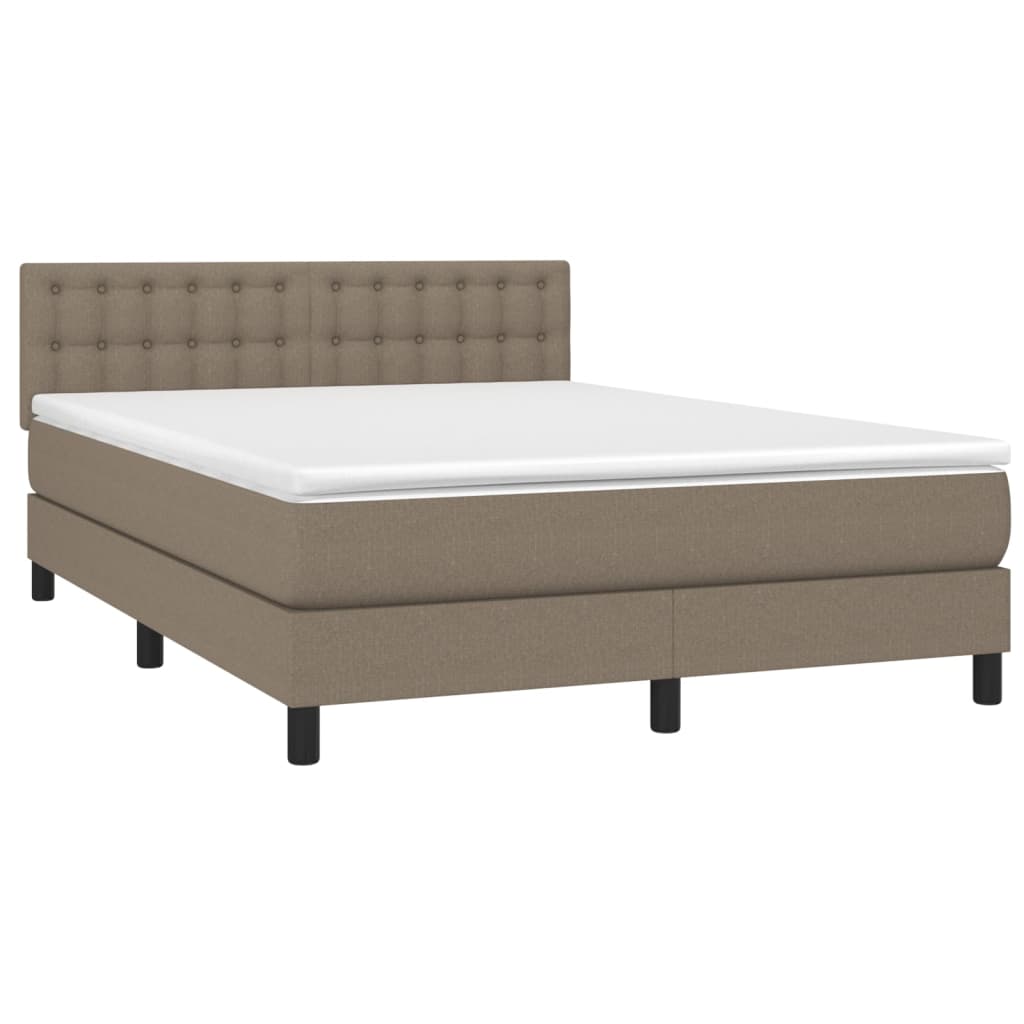 Krevet box spring s madracem LED smeđesivi 140x200 cm tkanina