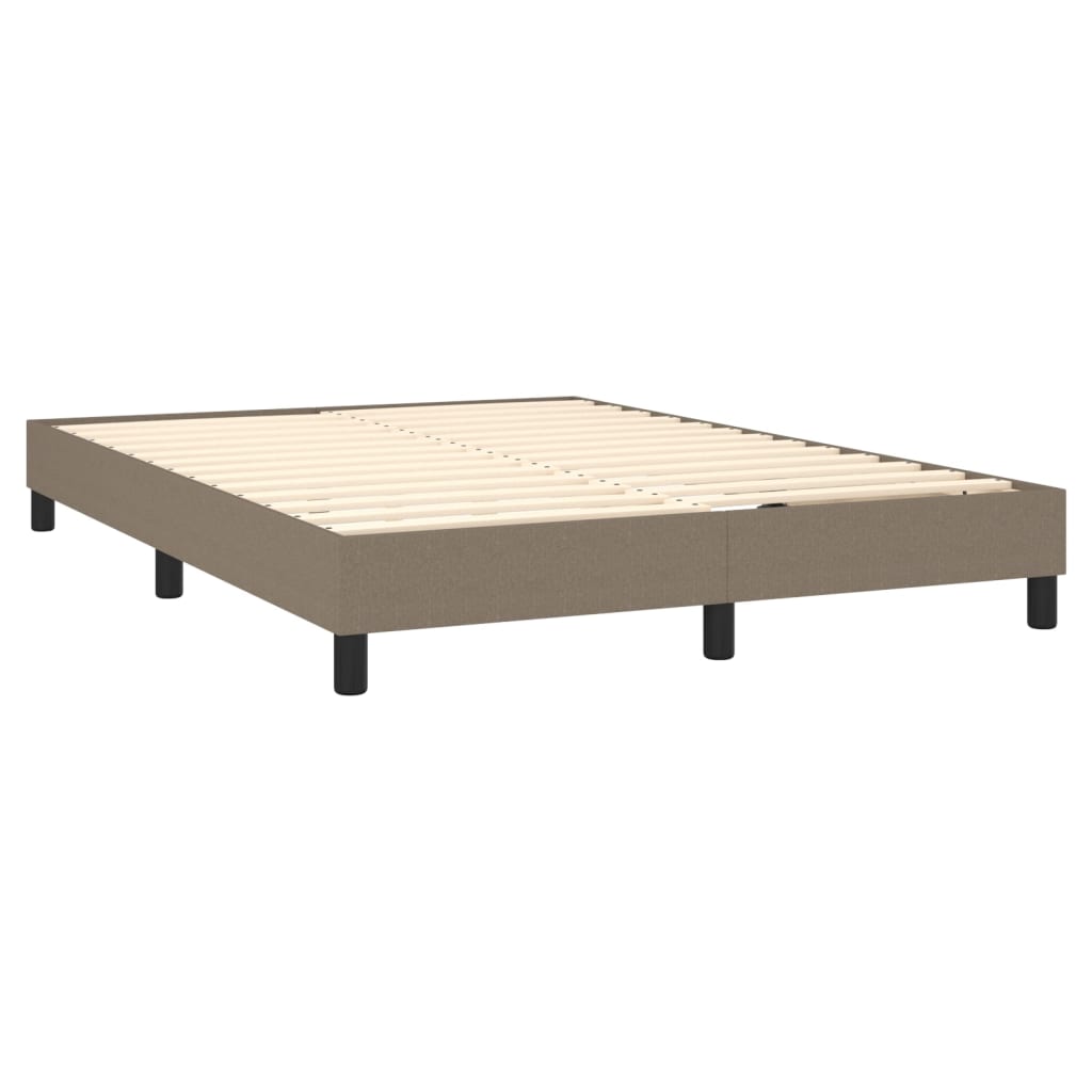Krevet box spring s madracem LED smeđesivi 140x200 cm tkanina