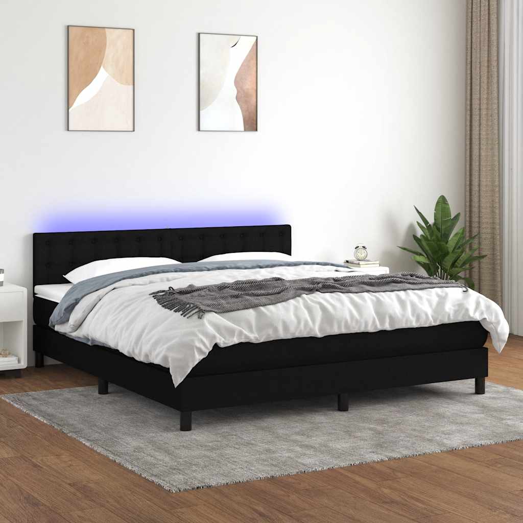 Krevet box spring s madracem LED crni 180x200 cm od tkanine