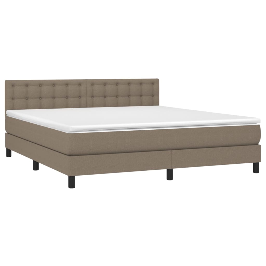 Krevet box spring s madracem LED smeđesivi 180x200 cm tkanina
