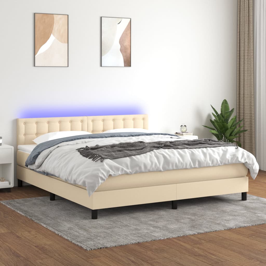 Krevet box spring s madracem LED krem 180x200 cm od tkanine