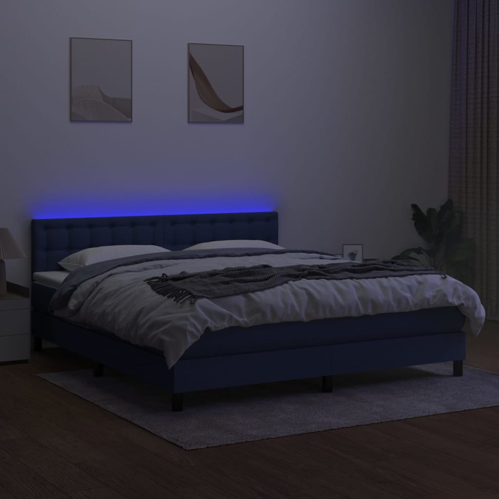 Krevet box spring s madracem LED plavi 180x200 cm od tkanine