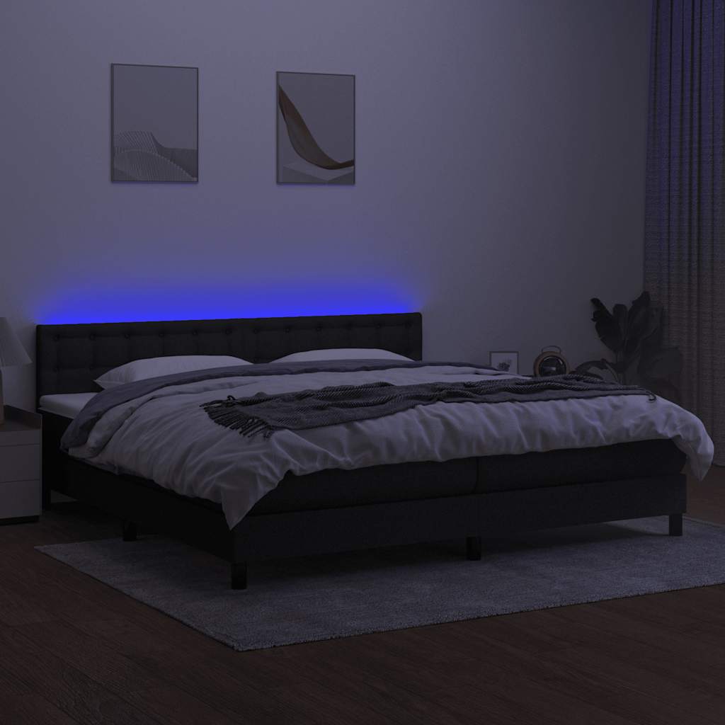 Krevet box spring s madracem LED crni 200x200 cm od tkanine
