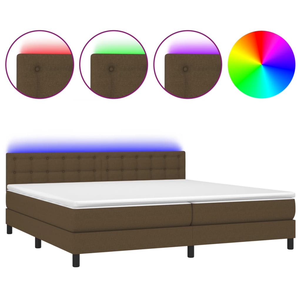 Krevet box spring s madracem LED tamnosmeđi 200x200 cm tkanina