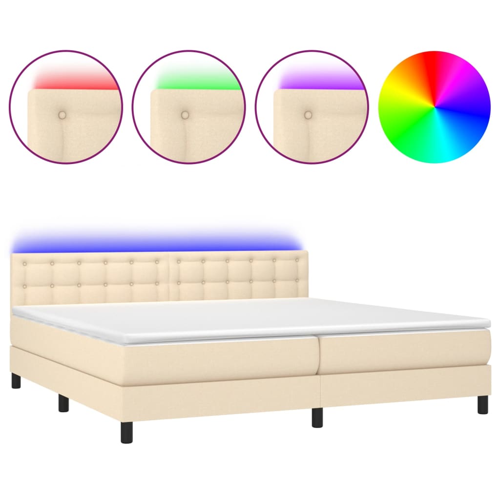 Krevet box spring s madracem LED krem 200x200 cm od tkanine