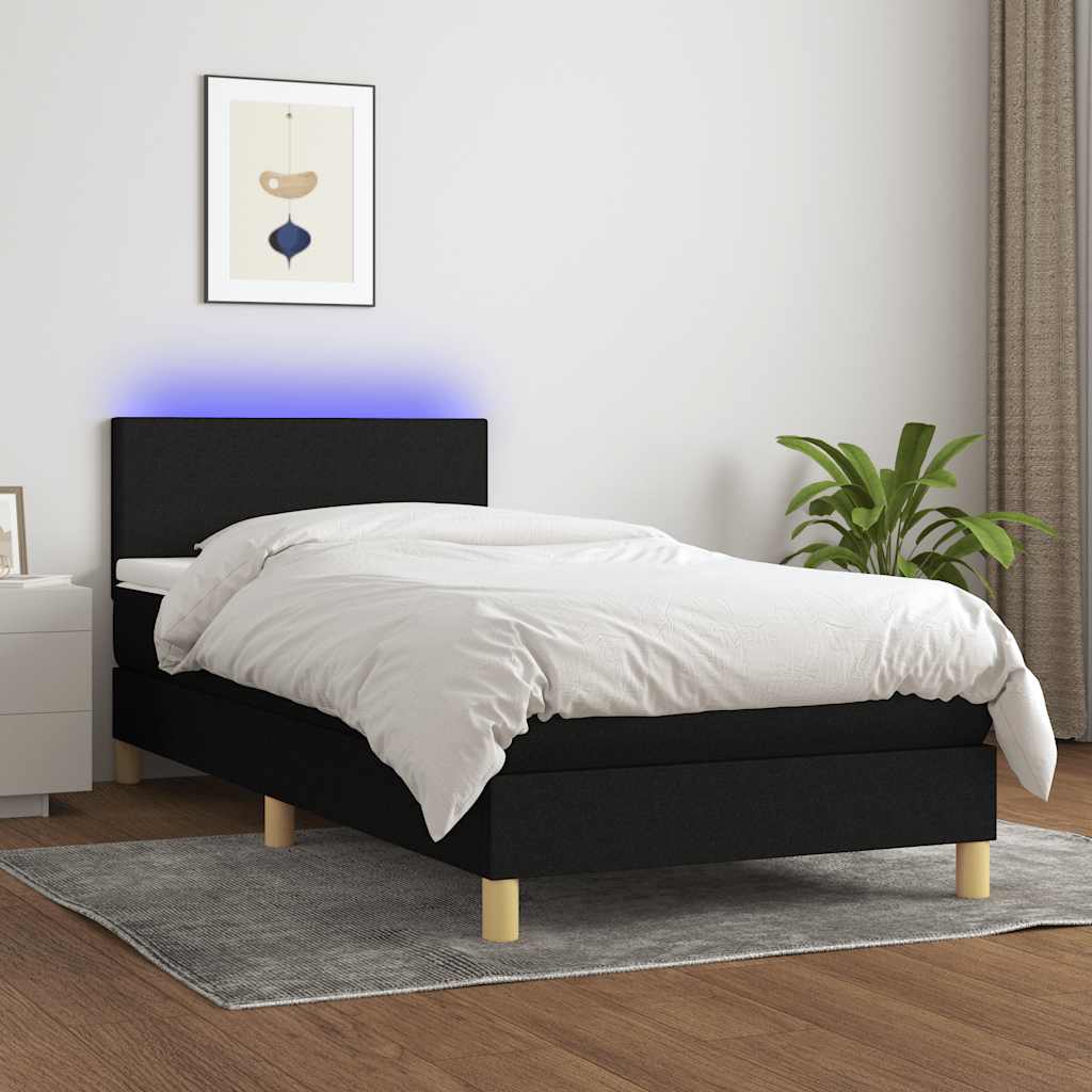 Krevet box spring s madracem LED crni 80 x 200 cm od tkanine