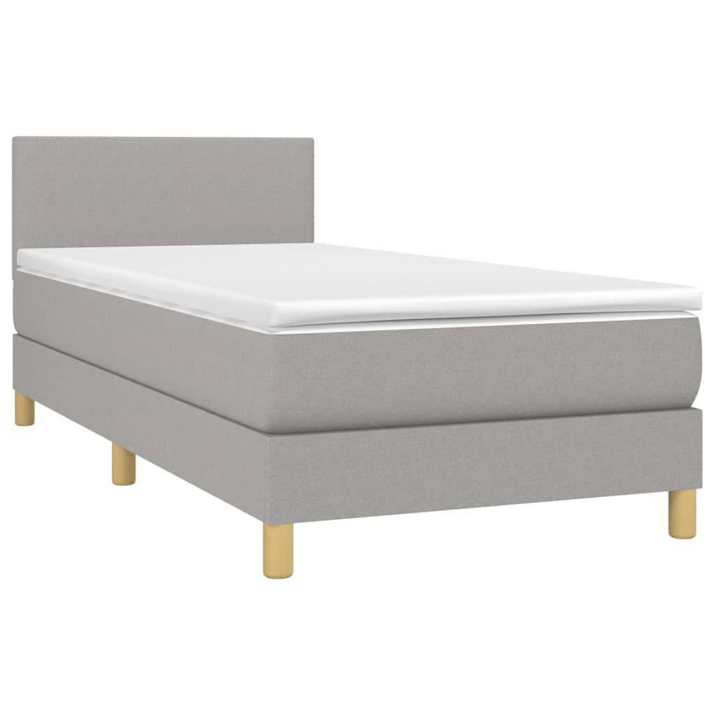Krevet box spring s madracem LED svjetlosivi 90x190 cm tkanina