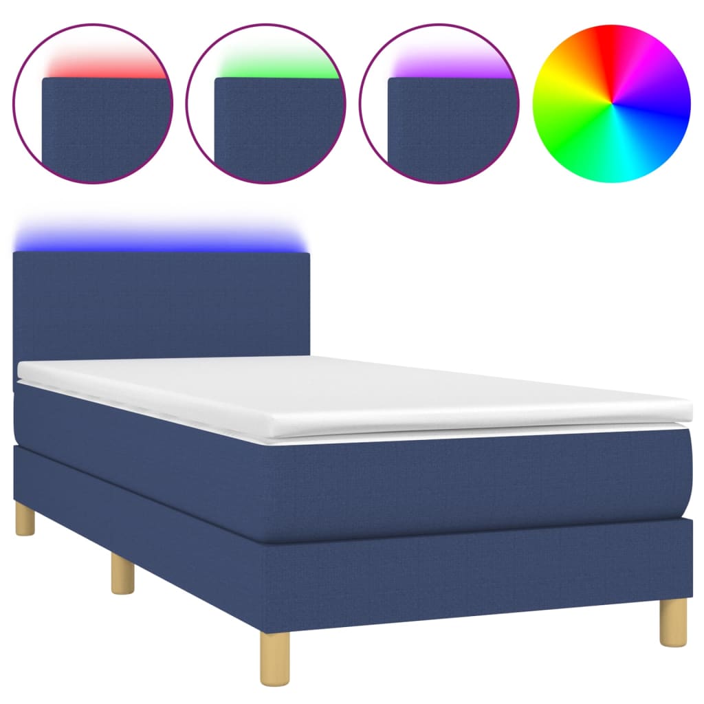 Krevet box spring s madracem LED plavi 90x200 cm od tkanine