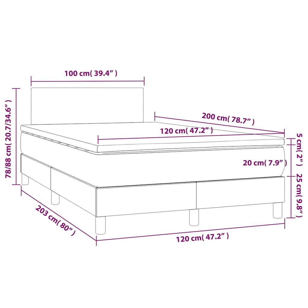 Krevet box spring s madracem LED crni 120 x 200 cm od tkanine