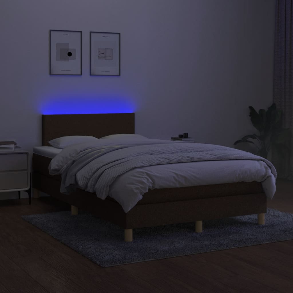 Krevet box spring s madracem LED tamnosmeđi 120x200 cm tkanina