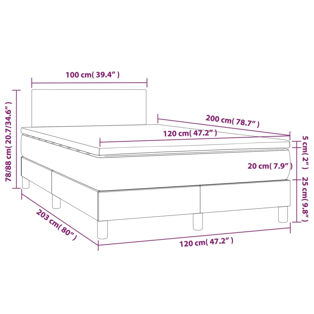 Krevet box spring s madracem LED tamnosmeđi 120x200 cm tkanina
