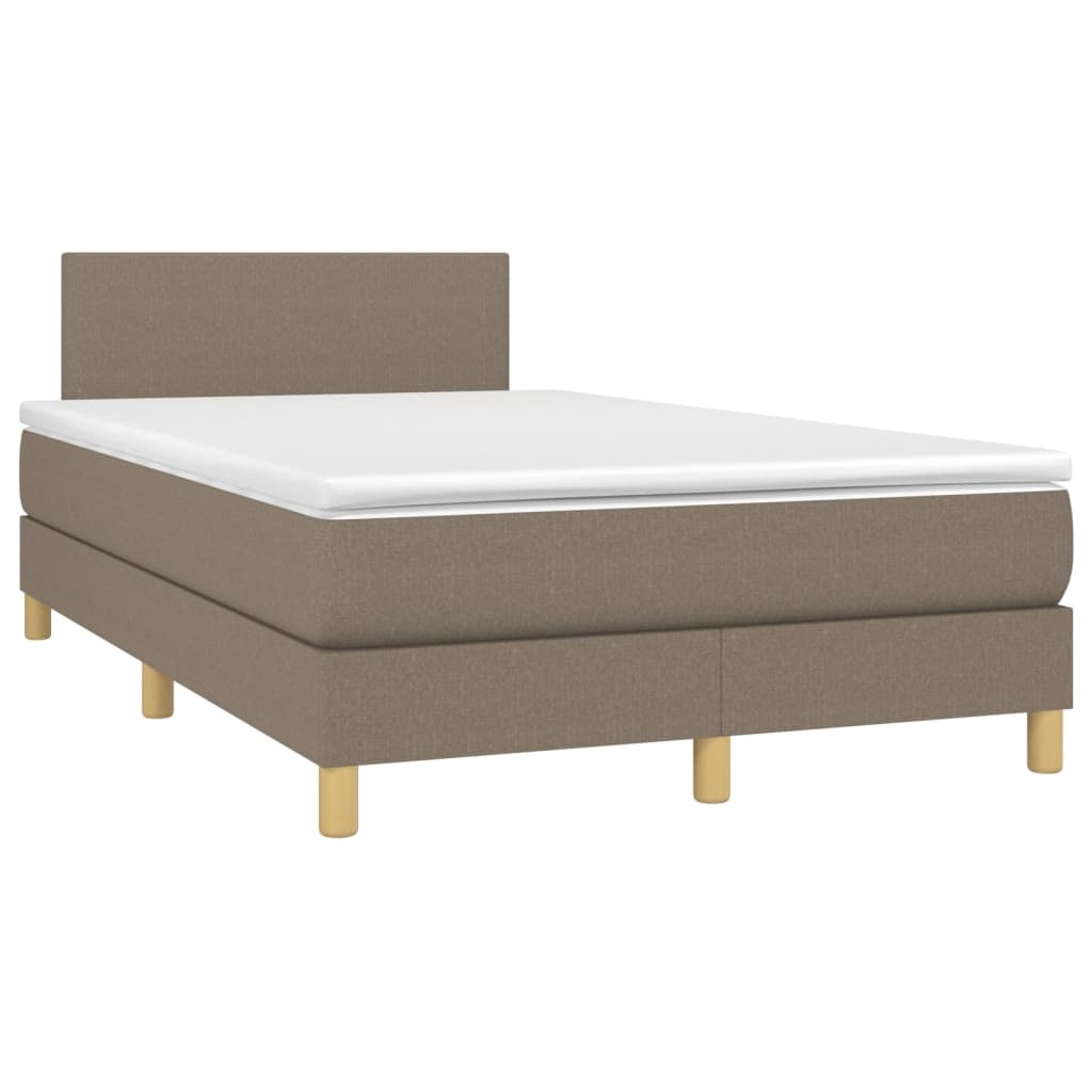 Krevet box spring s madracem LED smeđesivi 120 x 200 cm tkanina