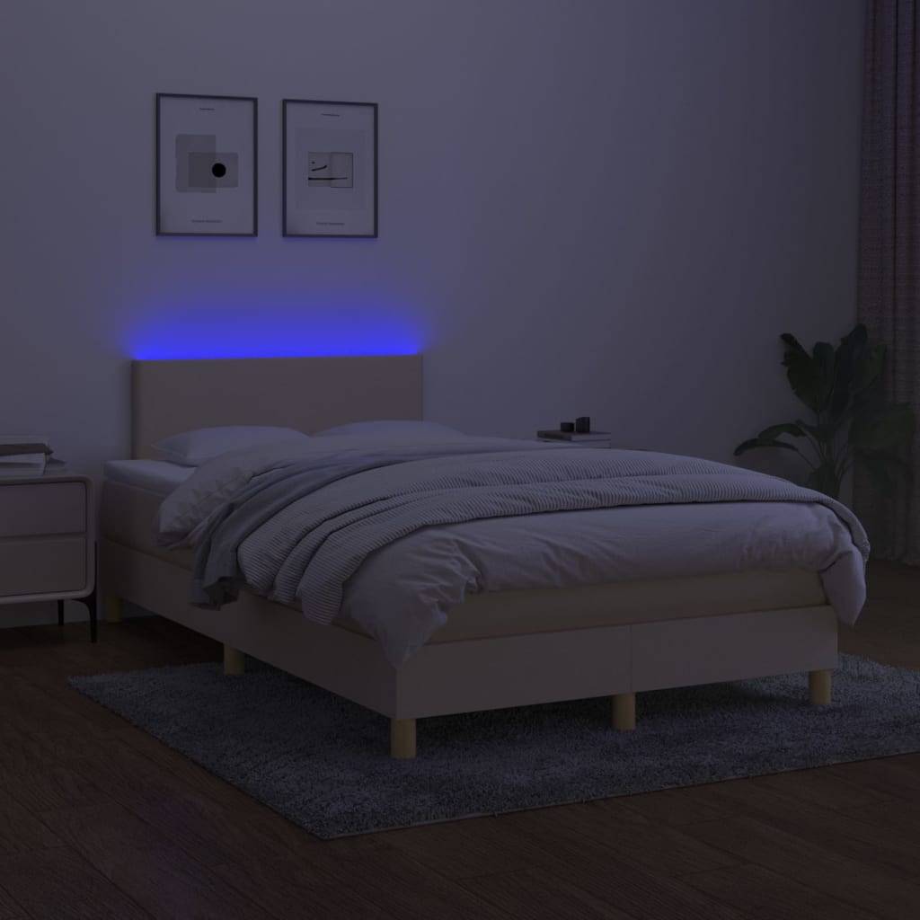 Krevet box spring s madracem LED krem 120 x 200 cm od tkanine