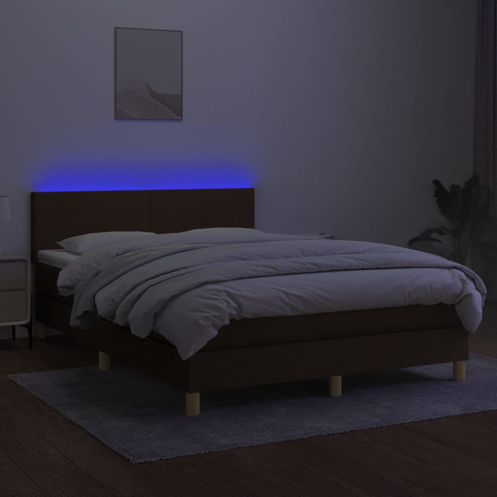 Krevet box spring s madracem LED tamnosmeđi 140x190 cm tkanina