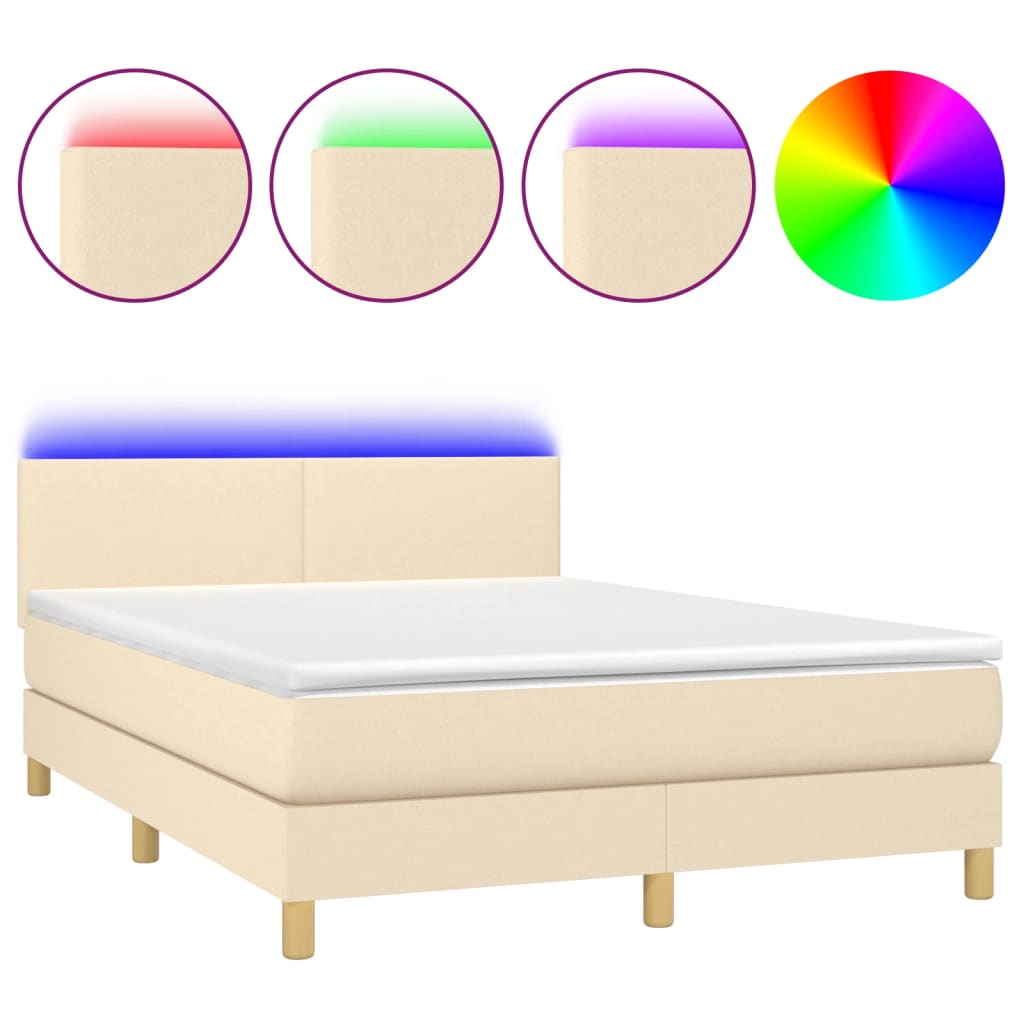 Krevet box spring s madracem LED krem 140x190 cm od tkanine