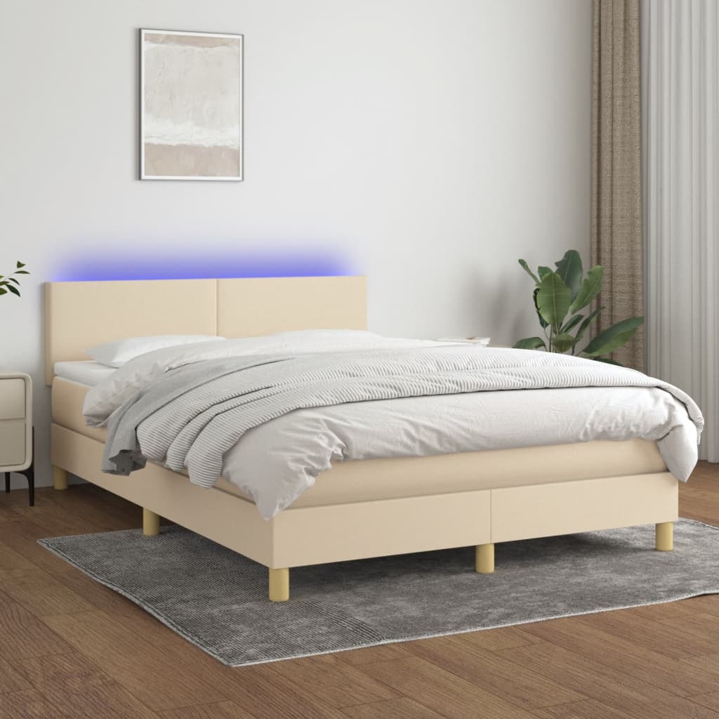 Krevet box spring s madracem LED krem 140x190 cm od tkanine