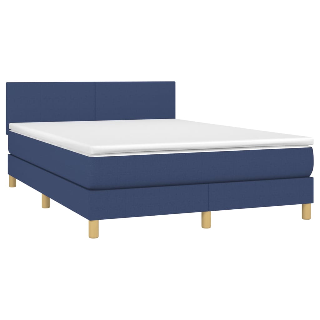 Krevet box spring s madracem LED plavi 140x190 cm od tkanine