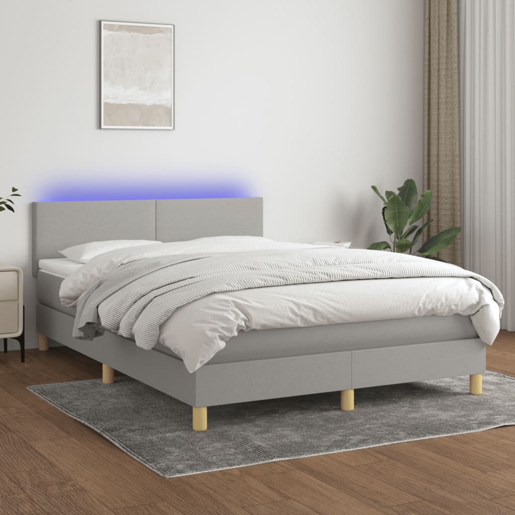 Krevet box spring s madracem LED svjetlosivi 140x200 cm tkanina