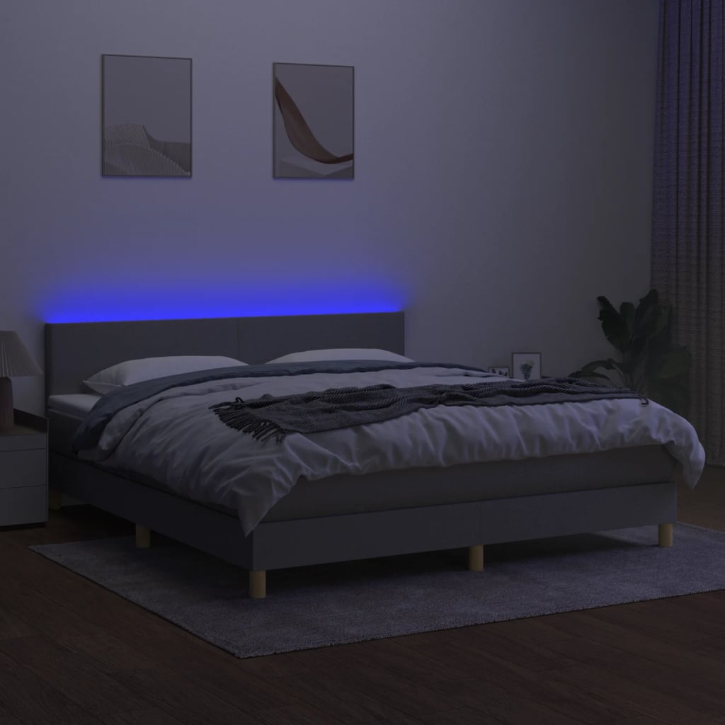 Krevet box spring s madracem LED svjetlosivi 160x200 cm tkanina