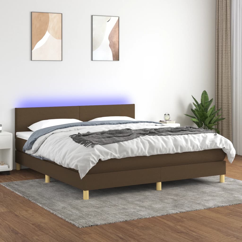 Krevet box spring s madracem LED tamnosmeđi 160x200 cm tkanina
