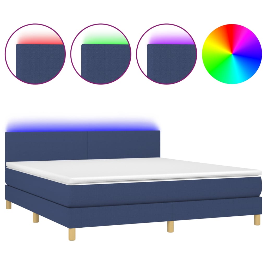 Krevet box spring s madracem LED plavi 160x200 cm od tkanine