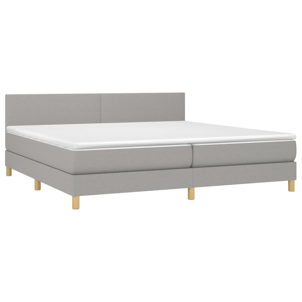 Krevet box spring s madracem LED svjetlosivi 200x200 cm tkanina