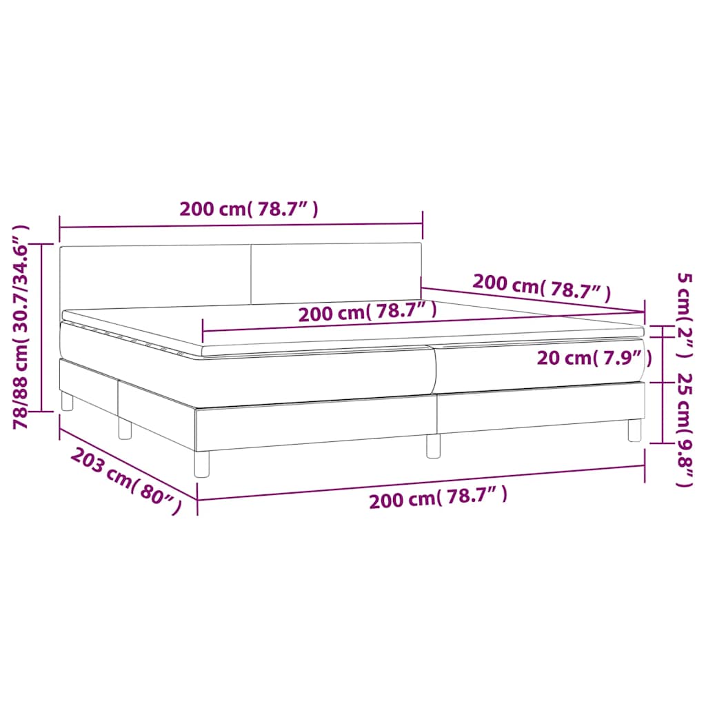 Krevet box spring s madracem LED crni 200x200 cm od tkanine