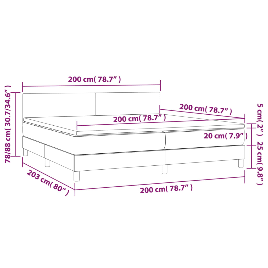 Krevet box spring s madracem LED smeđesivi 200x200 cm tkanina
