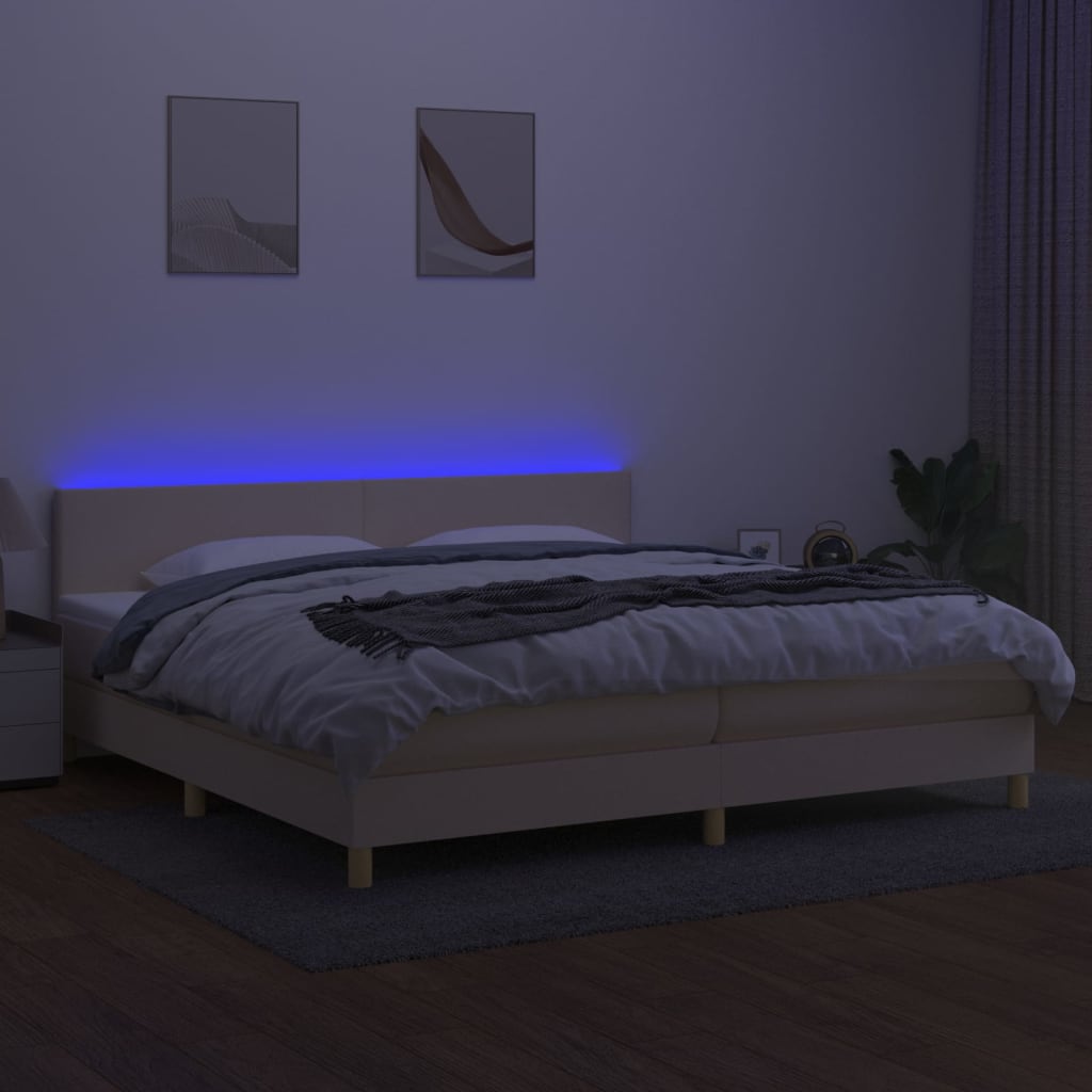 Krevet box spring s madracem LED krem 200x200 cm od tkanine