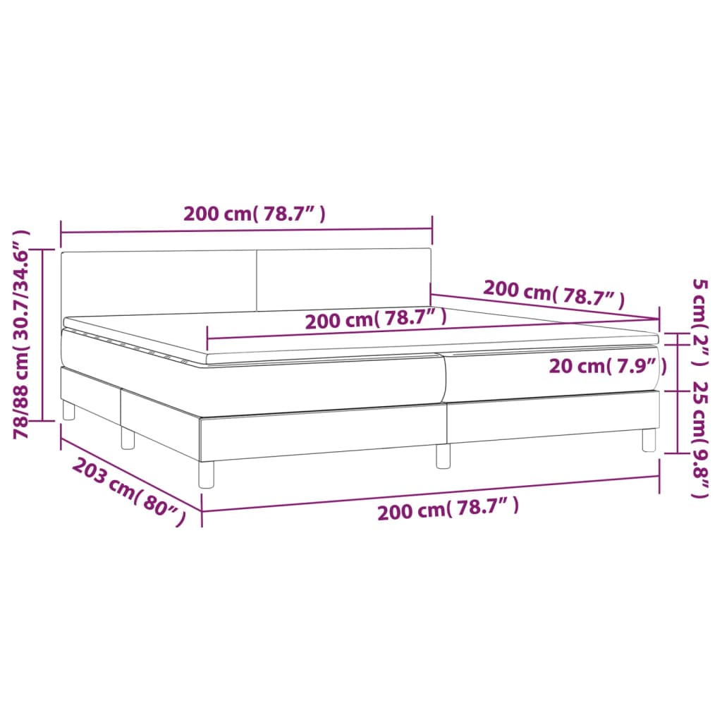 Krevet box spring s madracem LED krem 200x200 cm od tkanine