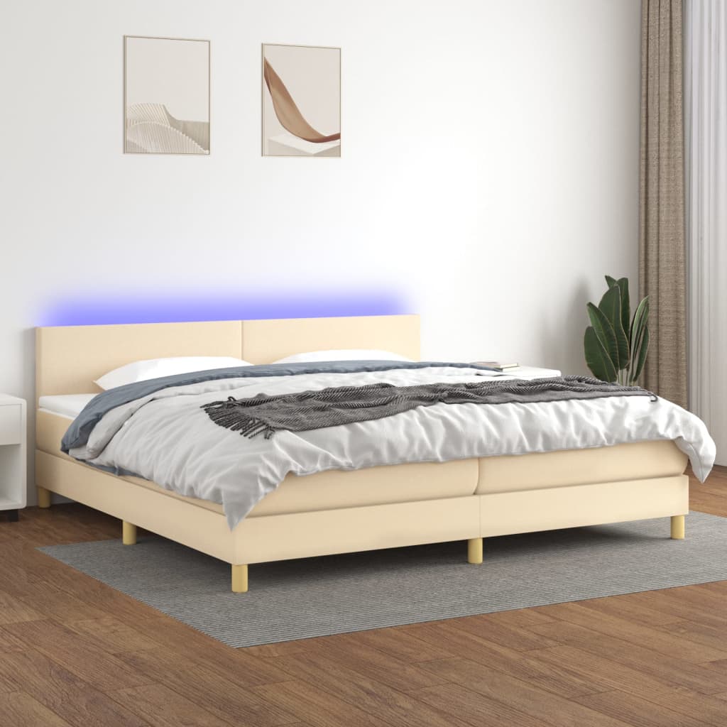 Krevet box spring s madracem LED krem 200x200 cm od tkanine