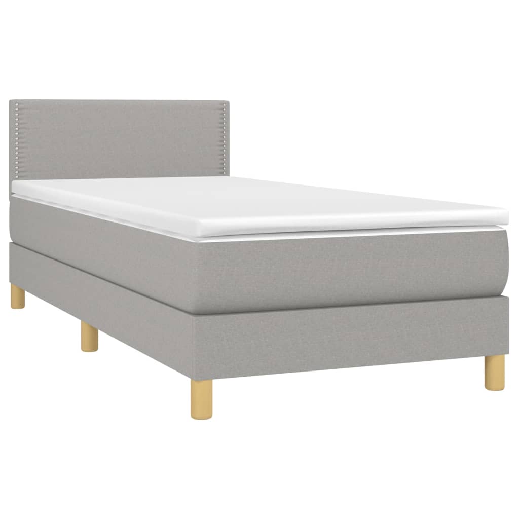 Krevet box spring s madracem LED svjetlosivi 90x190 cm tkanina