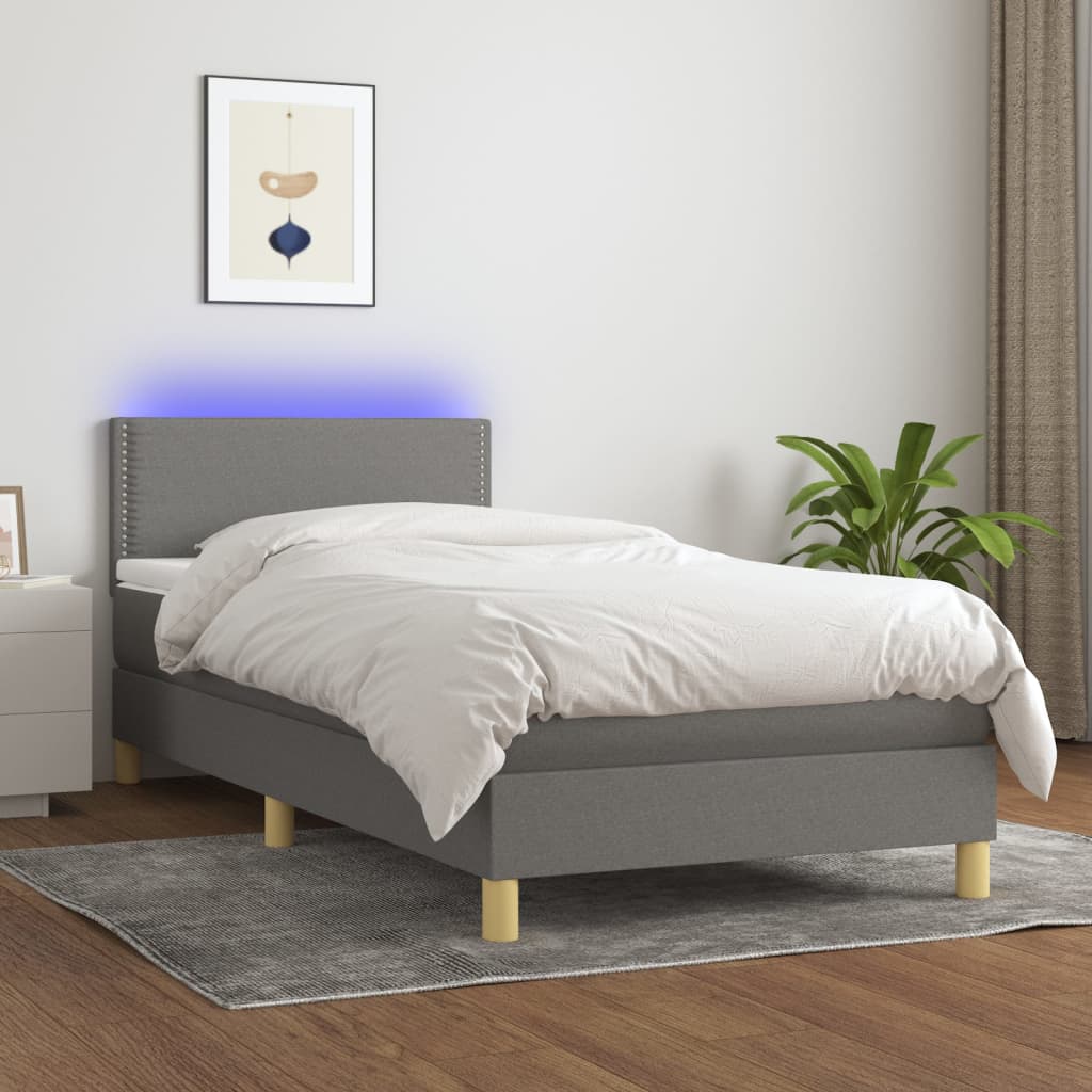 Krevet box spring s madracem LED tamnosivi 90x200 cm tkanina