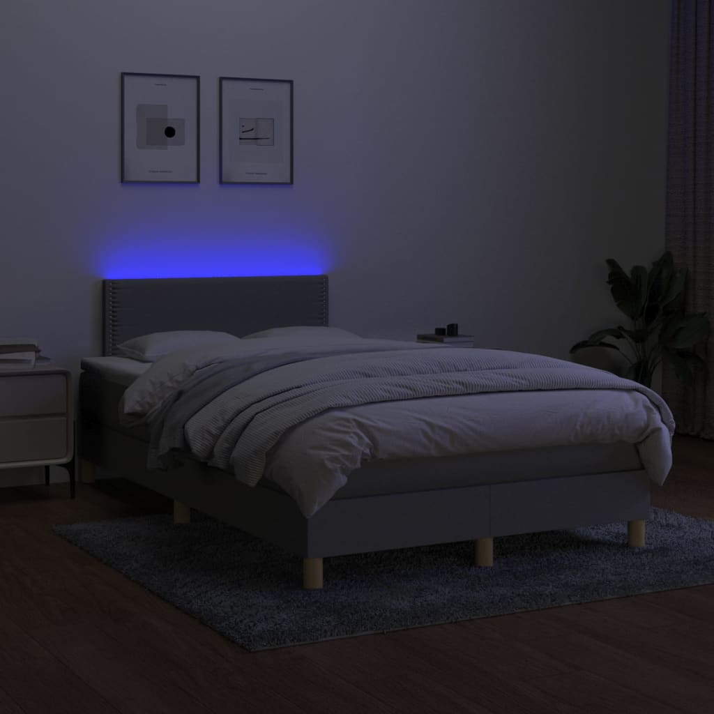 Krevet box spring s madracem LED svjetlosivi 120x200 cm tkanina