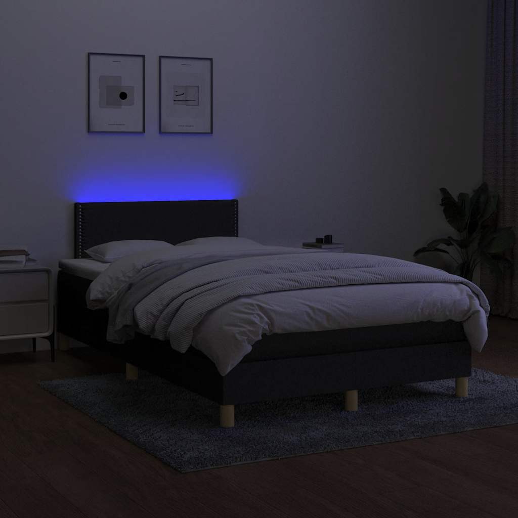 Krevet box spring s madracem LED crni 120 x 200 cm od tkanine